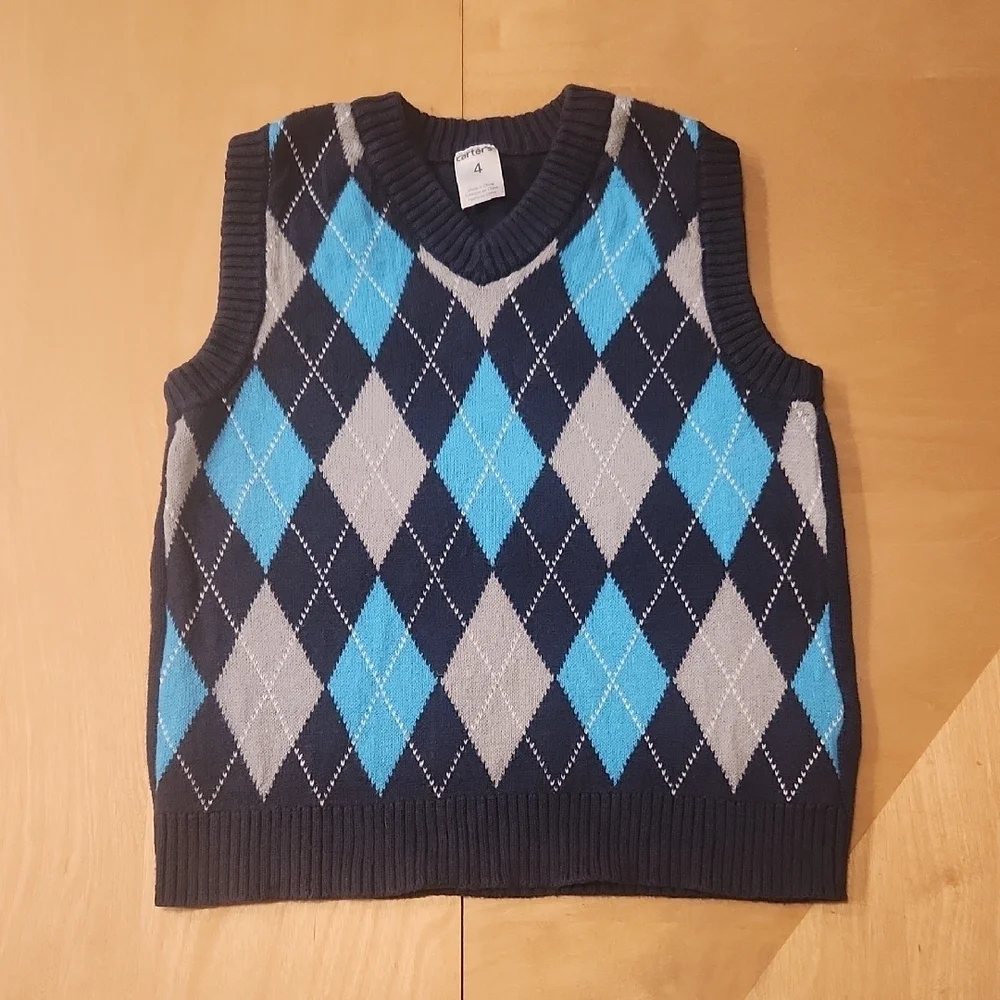 Carters- Boys Argyle Sweater LVest - Blue and Gray. Size 4